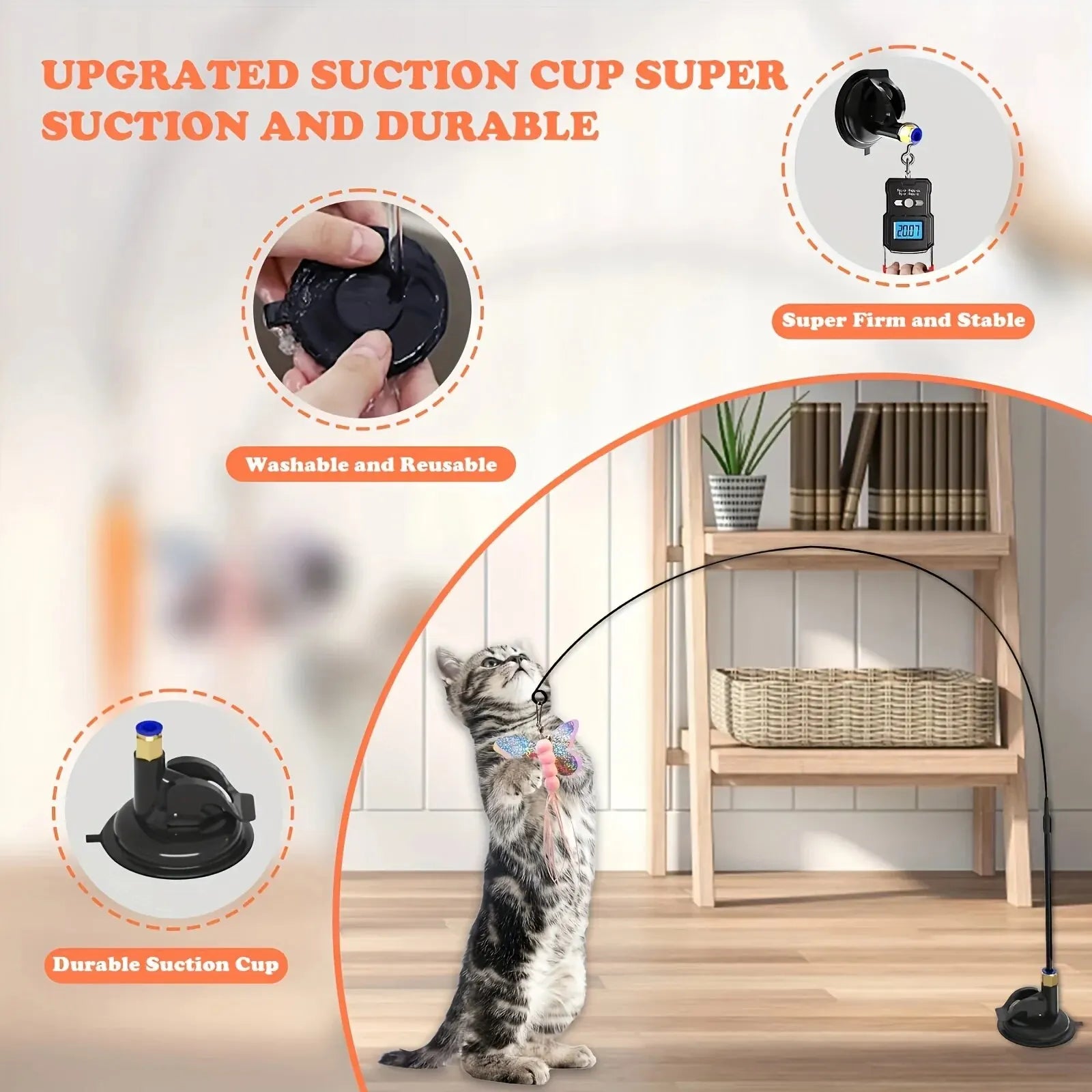 Interactive Cat Teaser Toy – Feather Wand with Bell & Suction Cup