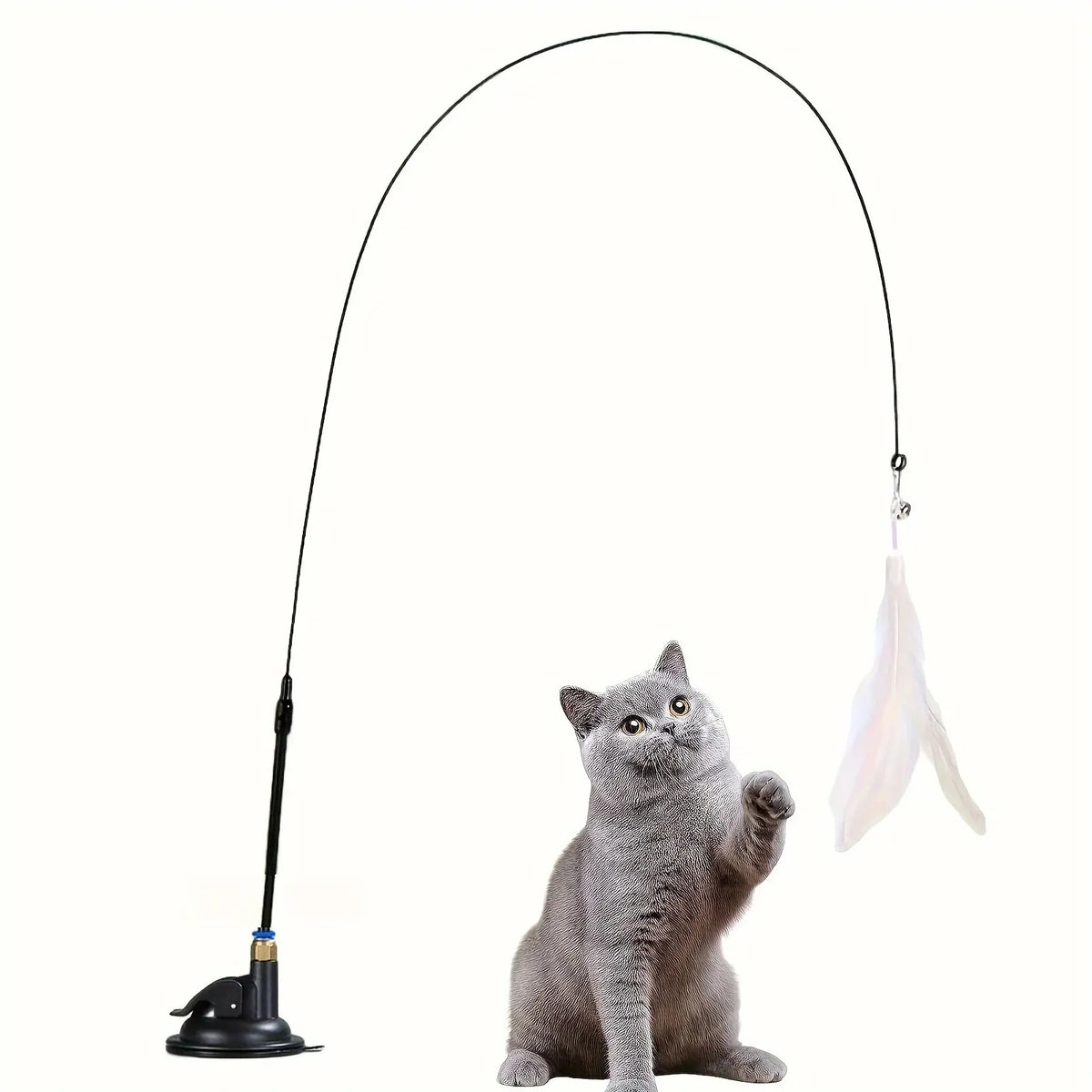 Interactive Cat Teaser Toy – Feather Wand with Bell & Suction Cup
