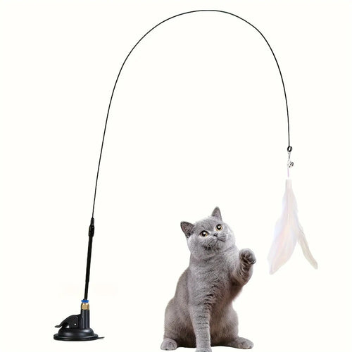 Interactive Cat Teaser Toy – Feather Wand with Bell & Suction Cup