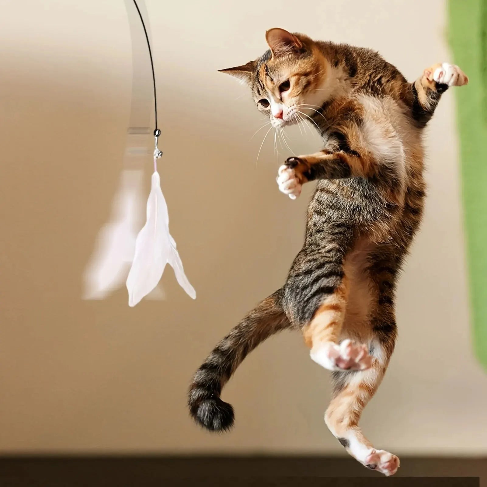 Interactive Cat Teaser Toy – Feather Wand with Bell & Suction Cup