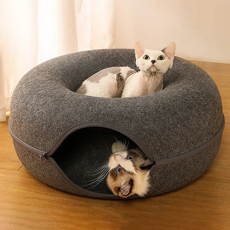 Cat Tunnel Bed – Donut Shape Nest, Playhouse & Basket for Cats