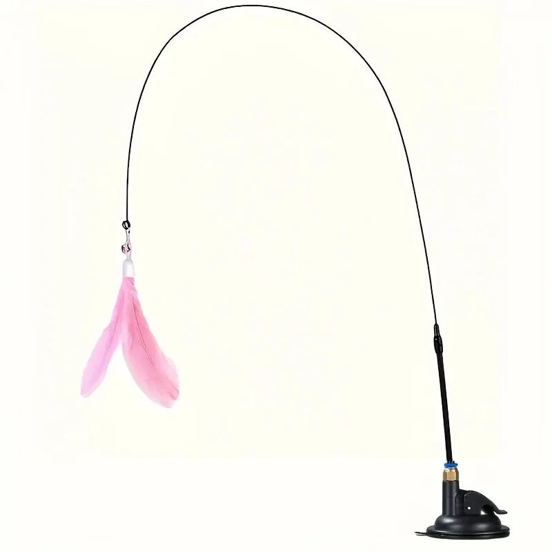 Interactive Cat Teaser Toy – Feather Wand with Bell & Suction Cup