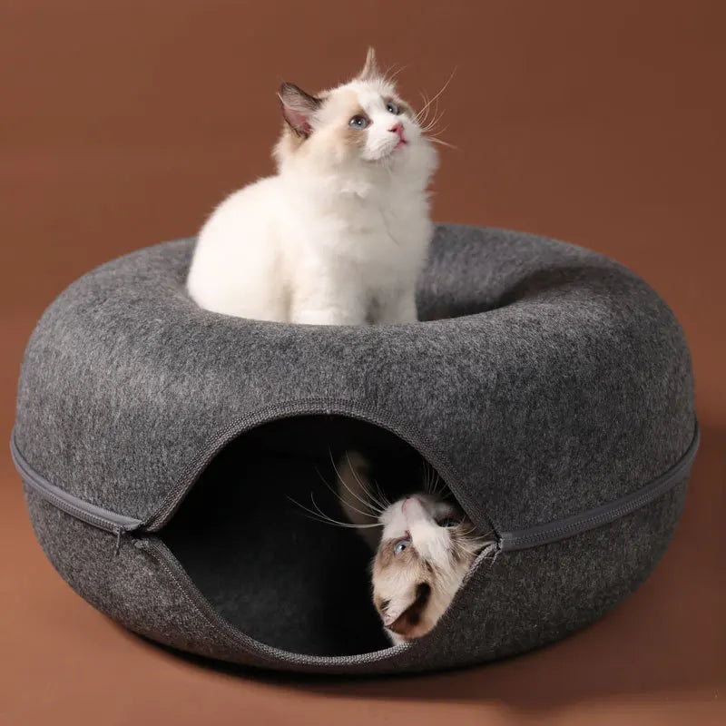 Cat Tunnel Bed – Donut Shape Nest, Playhouse & Basket for Cats